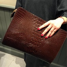 Womens Faux Crocodile Grain Handbag Party Evening Envelope Clutch Bag Wallet
