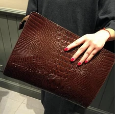 Womens Faux Crocodile Grain Handbag Party Evening Envelope Clutch Bag Wallet