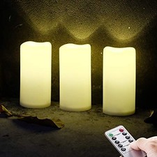 3X 6'' Outdoor Waterproof Flameless Candles, 3 Pack, Warm White LED Resin