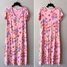 Vintage Fresh Produce Pink Floral Midi Dress Small V-Neck Cotton USA Made 90s