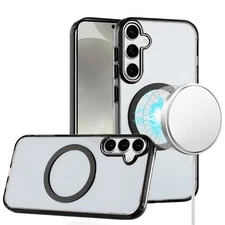 For Samsung S25+/S24+ Case Trans-Clear Metal Buttons Phone Cover +Tempered Glass