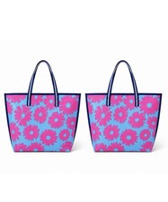 2x Estee Lauder Large Floral Tote Shopper Bags Turquoise Pink Flowers 17x14.5x5