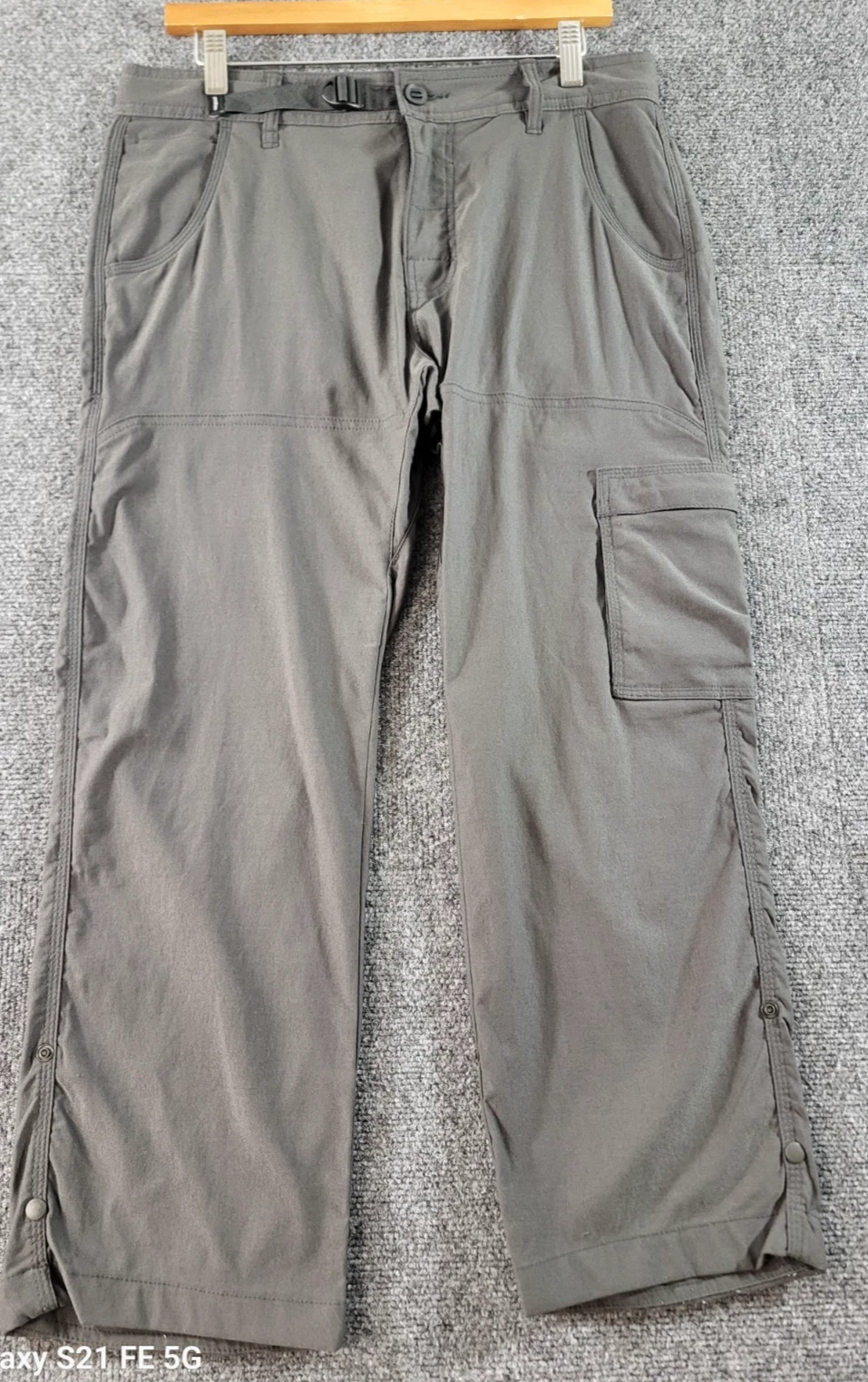 PrAna Relaxed Fit Zion Outdoor Cargo Hiking Pant Men 32x27 Gray Vented Adj Waist