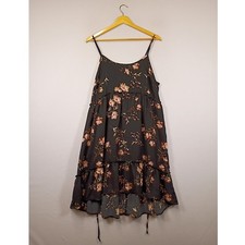 Boho Cottagecore Xhilaration Womens Medium Black Floral Lace Up High Low Dress
