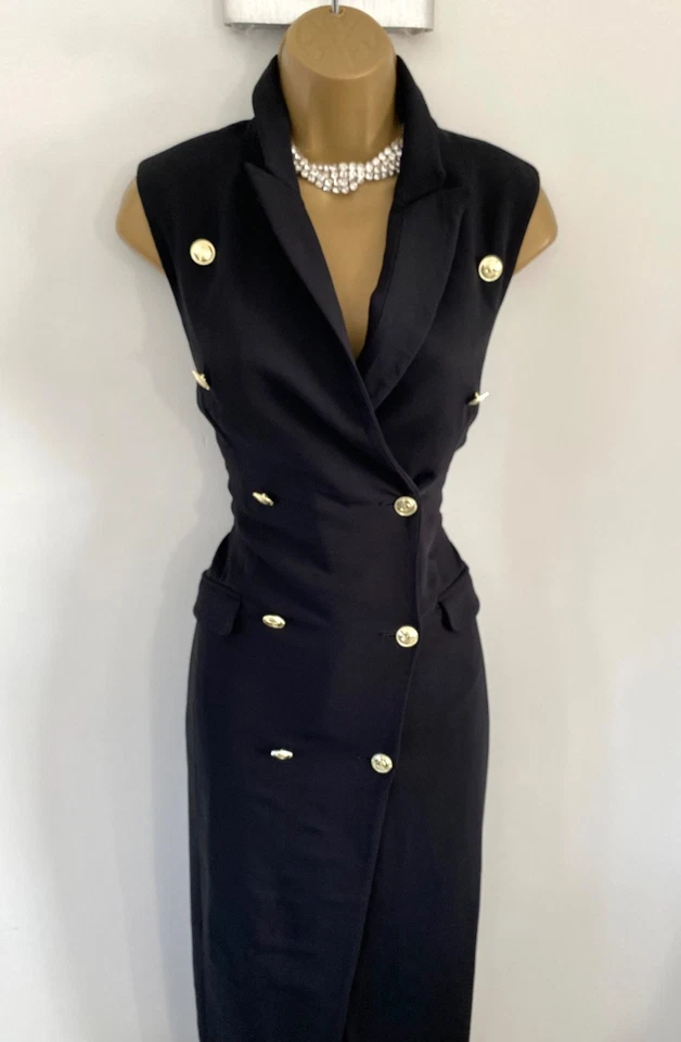 Karen Millen Size 10  STUNNING MILITARY SLEEVELESS  LONG PENCIL DRESS IN BLACK - Image 3 of 4
