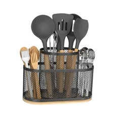 Kitchen Utensil Holder for Countertop, Cooking Utensil Organizer, Bamboo Base