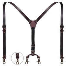 Genuine Leather Suspenders for Men, Heavy Duty Y Back Design Adjustable Suspe...