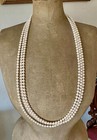 Triple Strand Pearl Diamond 14K Gold Necklace 36 Inch Opera Length 7mm Pearls — photo 10