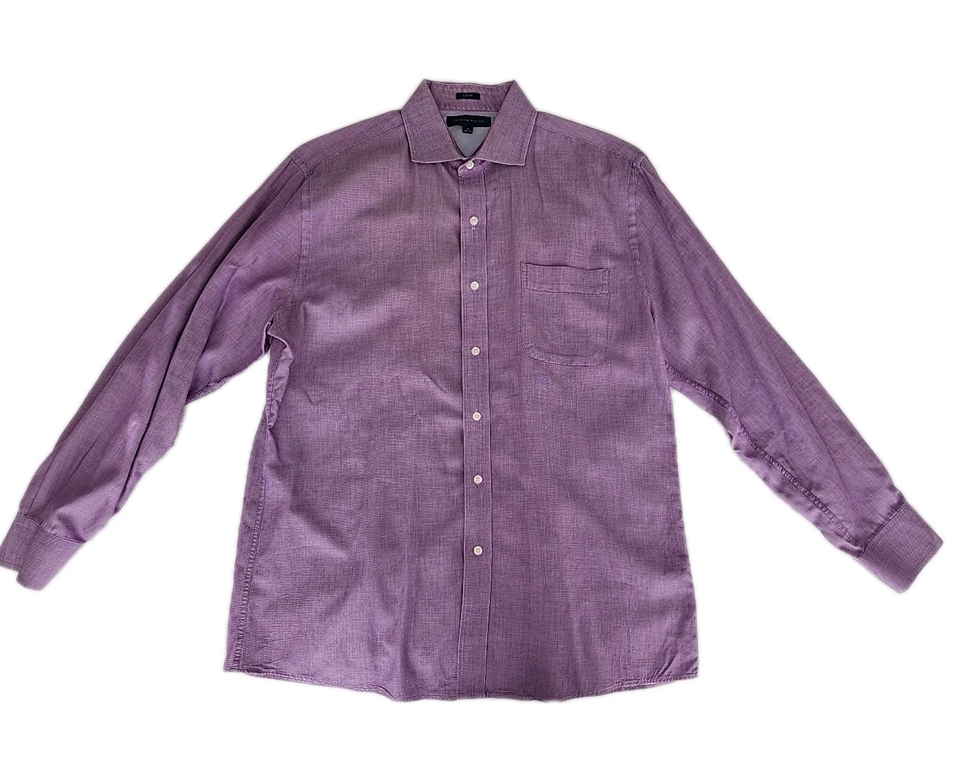 Tommy Hilfiger Men's Large 16 32-33 Slim Fit Dress Shirt Purple Twill Button Up