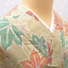 Tsumugi kimono Silk Petiole Green 63.6inch Women's