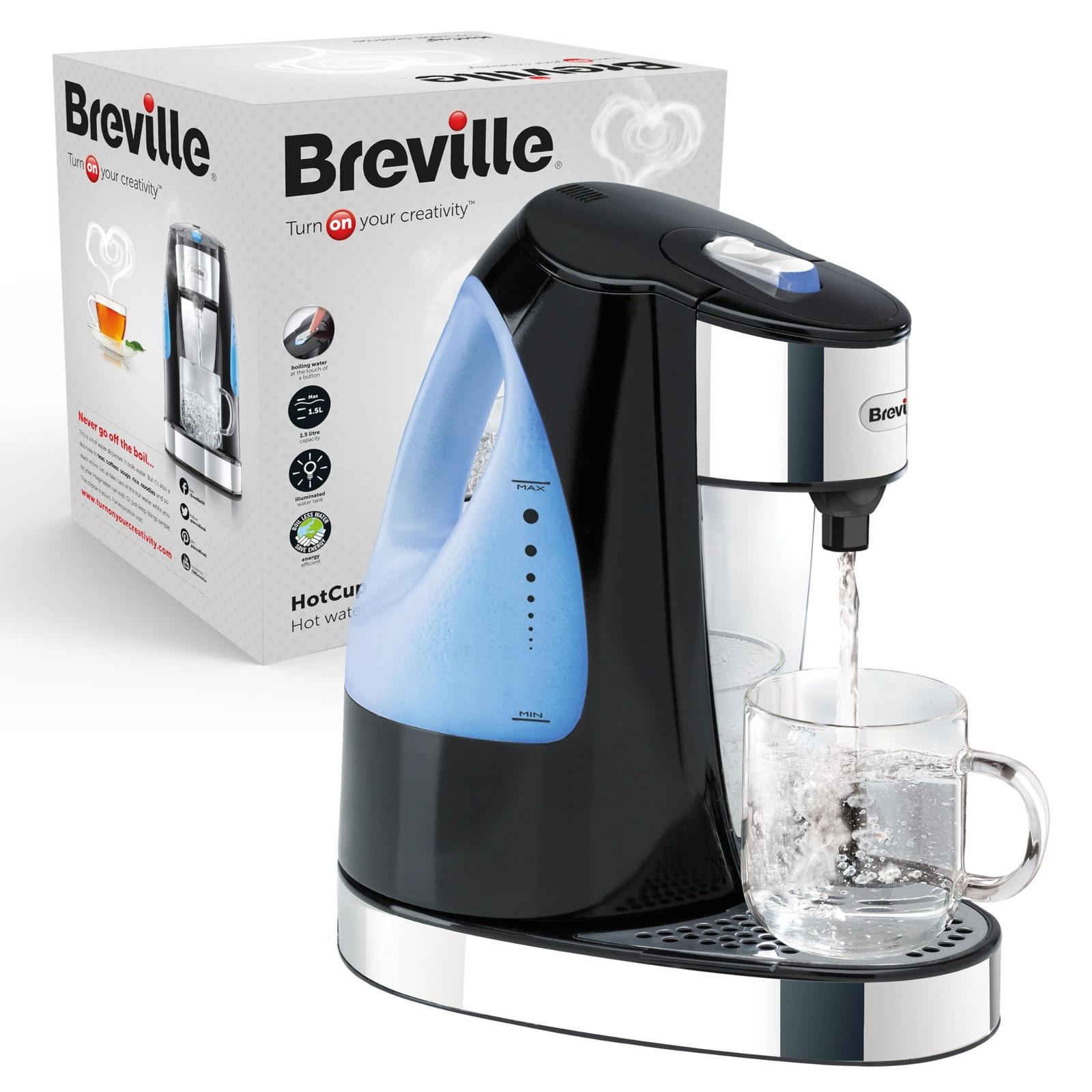 Breville HotCup Hot Water Dispenser | 3kW Fast Boil |1.5L | 1.5 Litres, Black