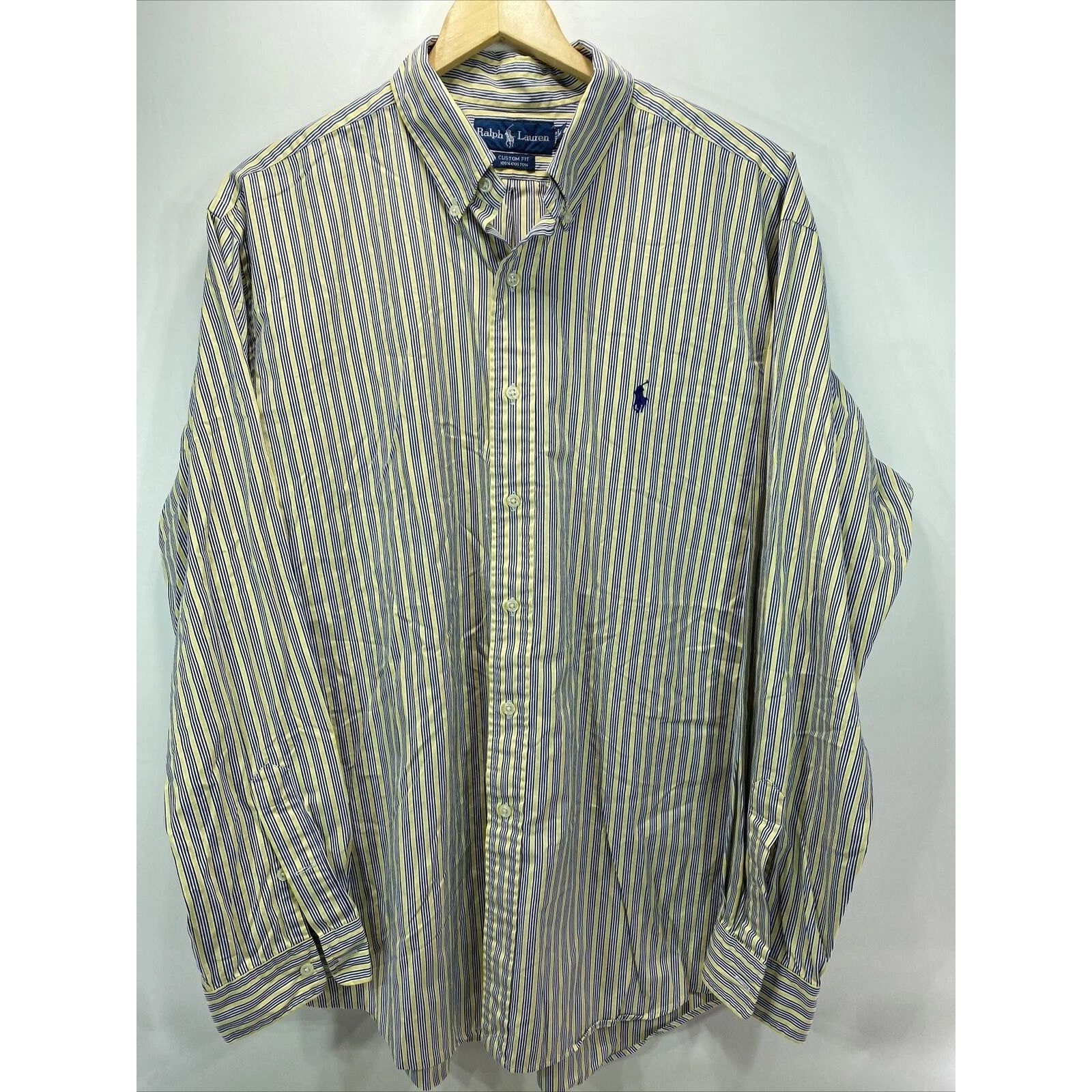 Ralph Lauren Polo Long Striped Button Shirt Custom Fit Men's XL 46-48