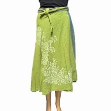 Greater Good Womens Wrap Around Midi Skirt Cotton Green Free Size Made Nepal