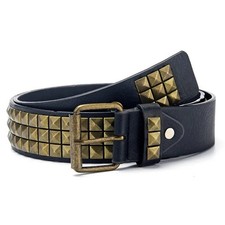 Unisex Leather Belt 3 Row Pyramid Studded Silver Belt Punk Goth Accessories NEW