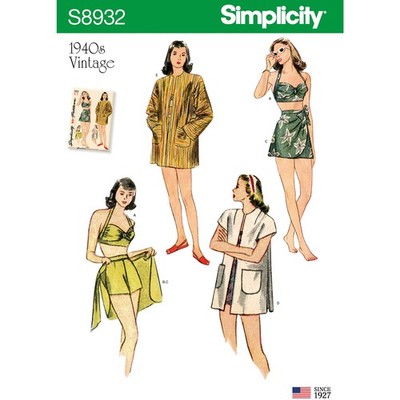 Sewing Pattern S8932 D5 Misses' Vintage Bikini Top, Shorts, Wrap, Skirt and C...