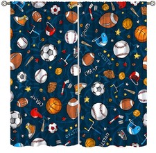 Kids Bedroom Window Curtains, Basketball Soccer Baseball Sports Theme Teenage...