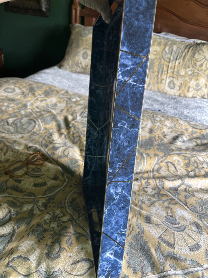 Blue And Gold Marble Serving Tray with Gold Rim - 15.7x10.2 Inches - Image 4 of 4