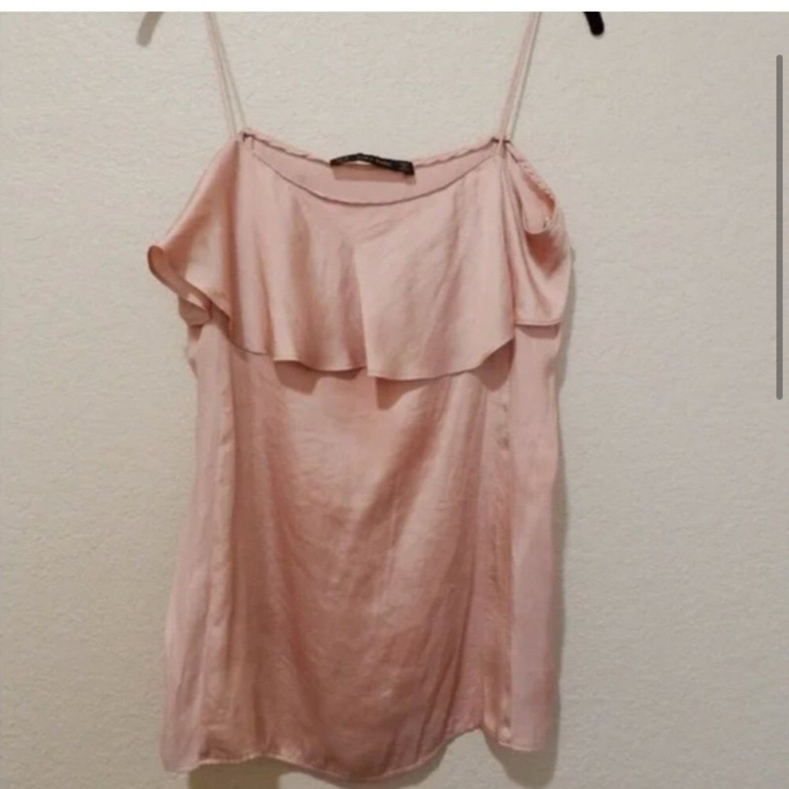 Zara basic blush colored cami with ruffle - image 3