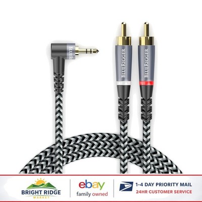 Angled 3.5mm to 2RCA Audio Cable, 15FT for Easy Connectivity and Sound Quality