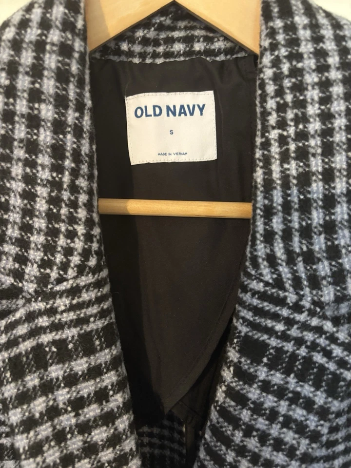 Old Navy Women's Plaid Blazer Small Black Light Blue Wool/Poly Blend NWT - Image 2 of 4