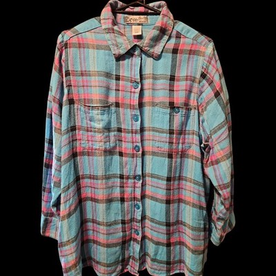 Viintage Women's Long Sleeve Plaid Cotton Flannel By Oleg Cassini Women Size 20
