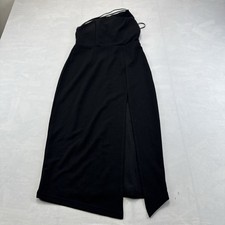 Hello Molly Womens Size 4 Black Strapless Midi Dress Side Slit Bodycon