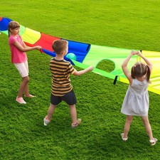Play Parachute 18 x 3 Feet Play Rectangular Rainbow Parachute with 16 Handles...