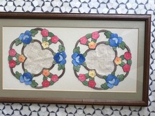 Framed Linen Doilies Textile Art Portuguese Embroidery Floral