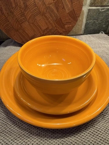Set of 3 Bistro Coupe Dinner & Salad Plates & Bowl Tangerine Orange FIESTA WARE