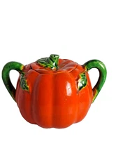 VTG. MARUHON WARE Harvest Pumpkin Ceramic Sugar Bowl w/ Lid- JAPAN