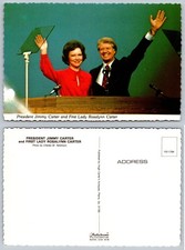 Vintage Jimmy & Rosalynn Carter Waving Plastichrome Postcard Plains GA