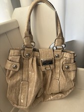 Guess Patent Leather Crocodile Shoulder Bag Beige