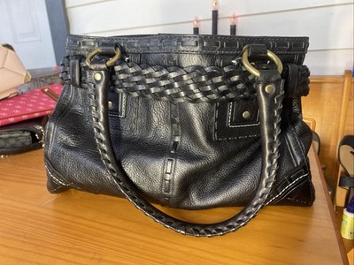 COACH HAMPTONS LTD EDITION VINTAGE BLACK LEATHER BRAIDED SATCHEL