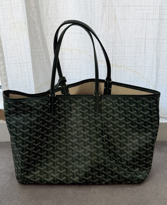 Goyard Green Goyardine Large Tote Bag w/ Pouch Double Handles Beige Lining