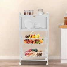 4-Tier Microwave Rack Kitchen Organizer Shelf Bread Rack Coffee Station White