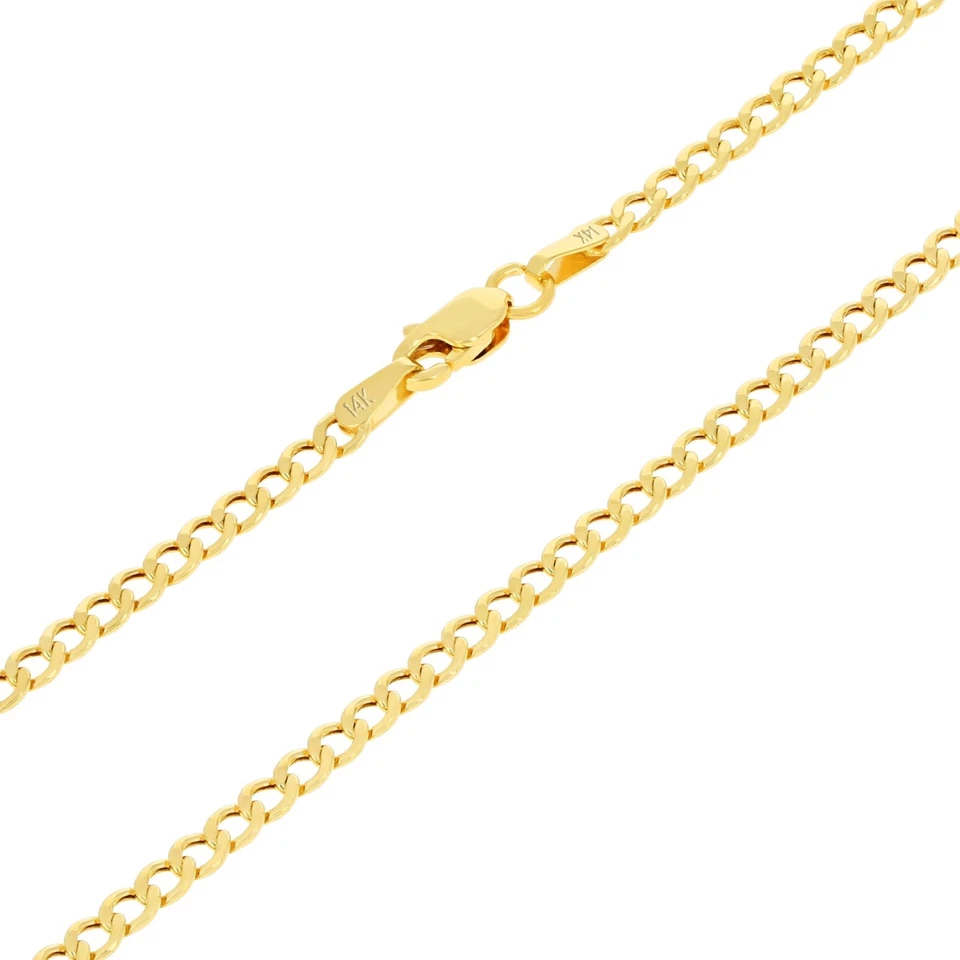 Collar de cadena de eslabones cubanos italianos de oro amarillo de 14 quilates de 2,5 mm para hombre y mujer de 22"