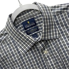 Stafford Dress Shirt Mens 16.5 34/35 Blue Check Travel Easy Care Long Sleeve