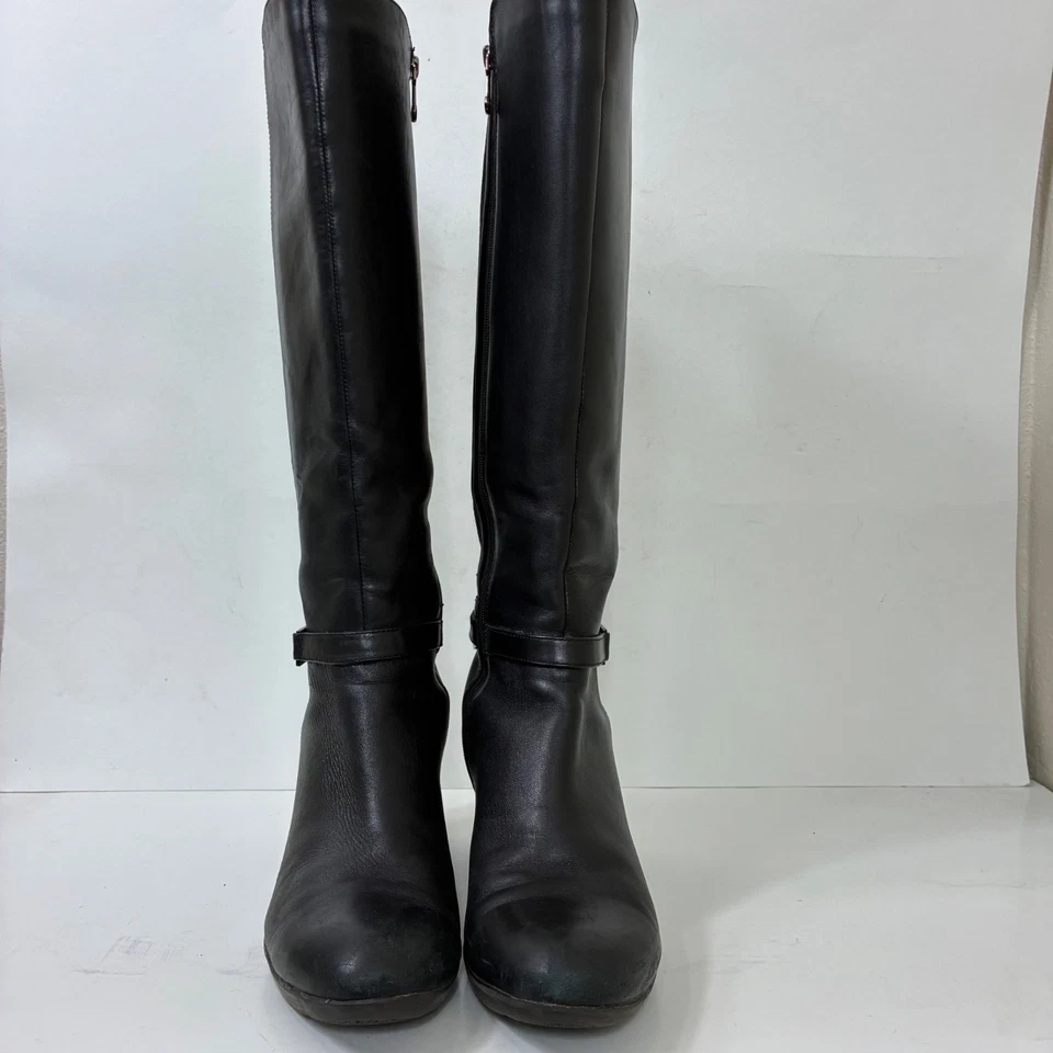 Botas de cuña negras altas rubias talla 9 Aquaprotect tacón de 3" ropa de calle Foto 3 de 4