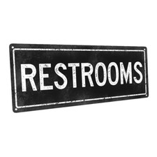 Black Restrooms Metal Sign; Wall Decor for Bath or Laundry