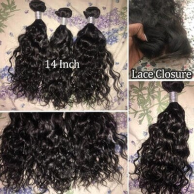 12A UNPROCESS CAMBODIAN VIRGIN HUMAN HAIR 14+14+14 3BUNDLE+14 CLOSURE WATER WAVE