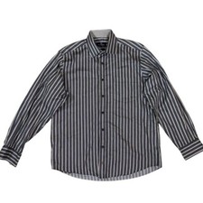 Bugatchi Uomo Striped Button Up Shirt Long Sleeve Classic Fit Cotton Bue Large