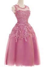 Designer  Pink Pearl Tulle Embellished Appliqu  Flare Formal Midi Dress 8 NEW