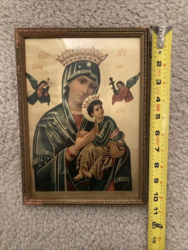 Virgin Mary Our Lady of Perpetual Help Religious Picture Antique VNT 7.5”x10.5” - Picture 10 of 12