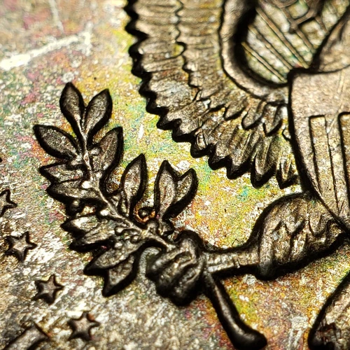 1964 50c Kennedy Half Dollar - Neon Rainbow Toning - BU - SKU-H2578