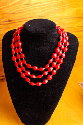 %SALE% Vintage 60s 70s Collier Schmuck Halskette rot Plastik Disco Schlager NOS