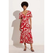 NWT Faithfull The Brand San Isidro Midi Dress De La Paz Floral Red Cream Size M