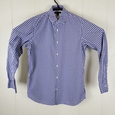 Banana Republic Shirt Men Large Purple Plaid Button Up Collar Long Sleeve Slim