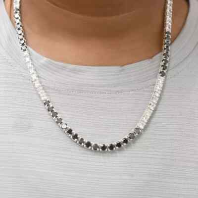 5mm Lab Created Black & White Diamond Tennis Necklace 20''14K White Gold Plated