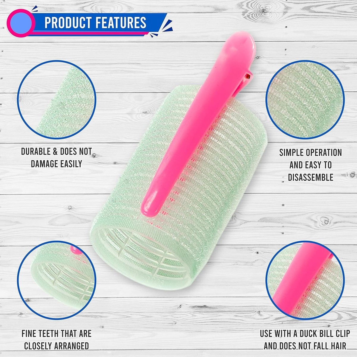 45 Hair Rollers + 12 Duckbill Clips + 2 Combs - Complete Hair Styling & Curling Kit (Click Mart)
