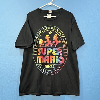 Nintendo Breaking Bricks Since 1985 Classic Gamer Rainbow Super Mario Shirt  XL